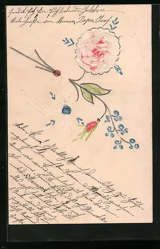 Papierkunst-AK Blumen mit Zweig