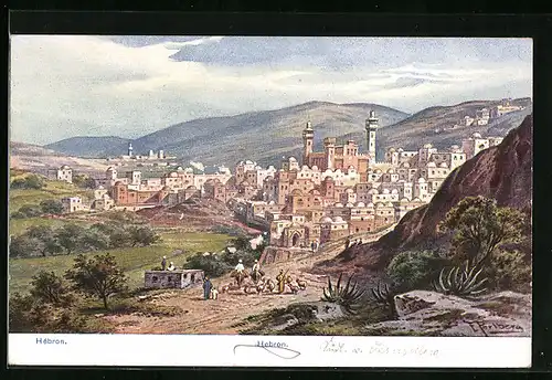 Künstler-AK Friedrich Perlberg: Hebron, Totalansicht aus der Ferne