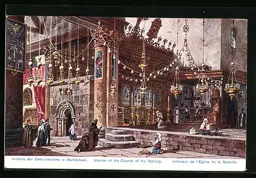 Künstler-AK Friedrich Perlberg: Inneres der Geburtskirche in Bethlehem