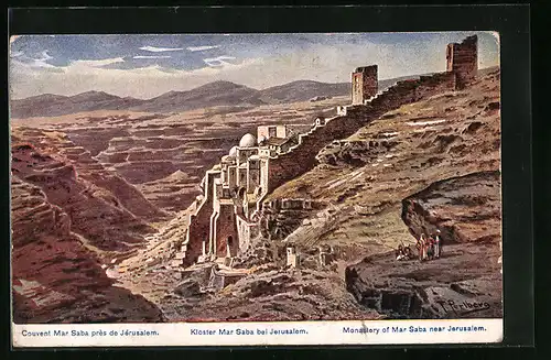 Künstler-AK Friedrich Perlberg: Kloster Sar Saba bei Jerusalem