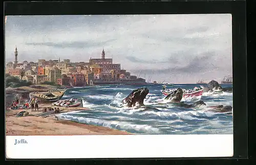 Künstler-AK Friedrich Perlberg: Jaffa, Stürmische See an der Küste