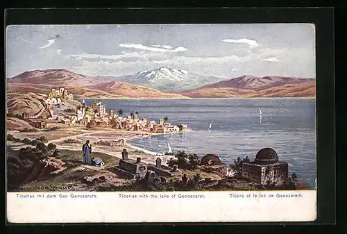 Künstler-AK Friedrich Perlberg: Tiberias mit See Genezareth