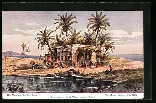Künstler-AK Friedrich Perlberg: Die Mosesquellen bei Suez