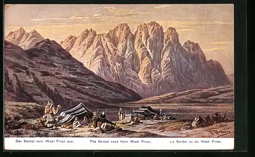 Künstler-AK Friedrich Perlberg: Der Serbal vom Wadi Firan aus