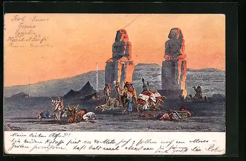 Künstler-AK Friedrich Perlberg: Monumente auf der Ebene von Theben