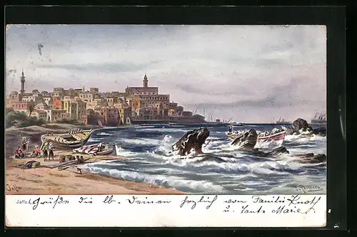 Künstler-AK Friedrich Perlberg: Fernansicht der Küstenstadt