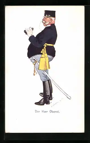 Künstler-AK Fritz Schönpflug: Der Herr Oberst mit Fernglas