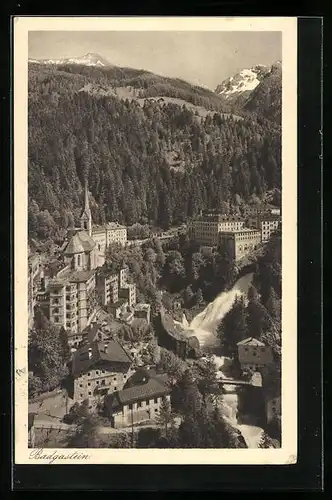 AK Badgastein, Teilansicht mit Wasserfall aus der Vogelschau