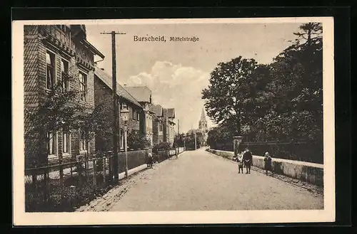 AK Burscheid, Partie in der Mittelstrasse mit Blick auf Kirche