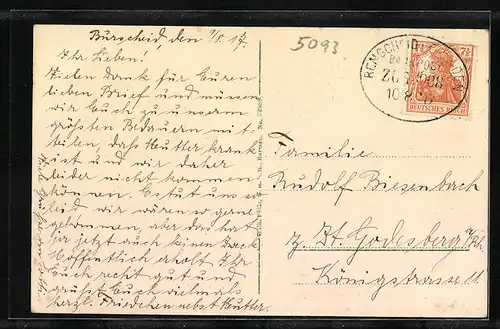 AK Burscheid, Partie in der Mittelstrasse mit Blick auf Kirche