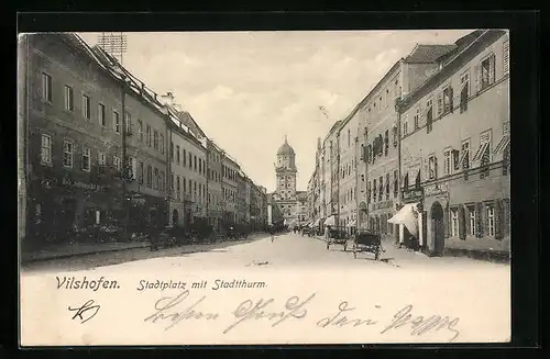 AK Vilshofen, Stadtplatz und Stadtthurm mit Gasthaus zur Post