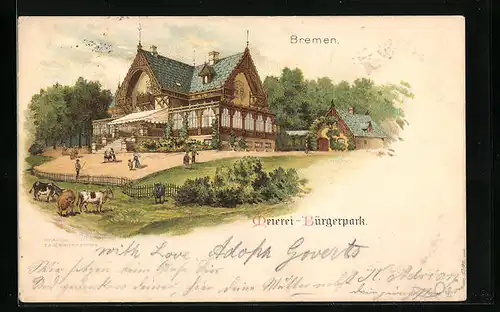 Lithographie Bremen, Gaststätte Meierei im Bürgerpark