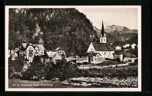 AK Au im Bregenzer Wald, Ortsansicht mit Kirchblick