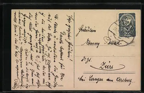 AK Klösterle, Ortsansicht mit Feldern und Bergen