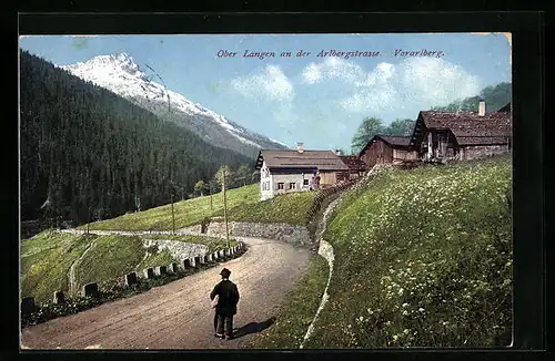 AK Ober Langen, Blick auf Häuser von der Landstrasse aus