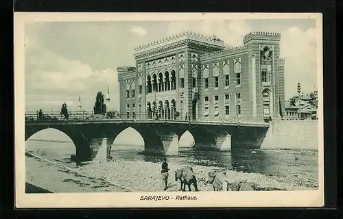 AK Sarajevo, Brücke und Rathaus