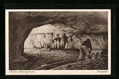 Künstler-AK Hallein, Arbeiter im Salzbergwerk
