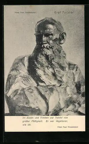 AK Porträt Graf Tolstoi mit Zitat Fürst Paul Troubetzkoi