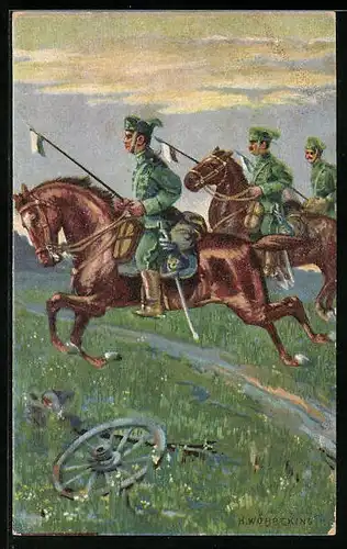 Reklame-AK Kavallerie im Galopp auf einem Feld