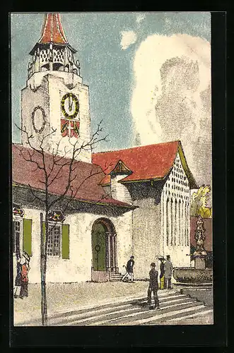 Künstler-AK Bern, Schweizerische Landesausstellung 1914, Dörfli, Kirche