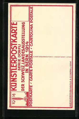 Künstler-AK Bern, Schweizerische Landesausstellung 1914, Dörfli, Kirche