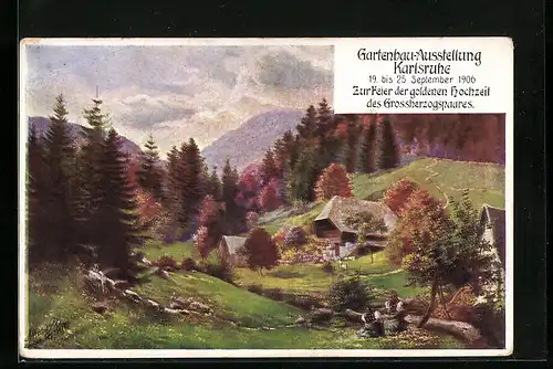 Künstler-AK Karlsruhe, Gartenbau-Ausstellung 1906, Idyll in den Bergen