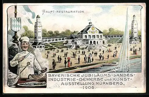 Lithographie Nürnberg, Bayerische Jubiläums-Landesausstellung 1906, Haupt-Restauration
