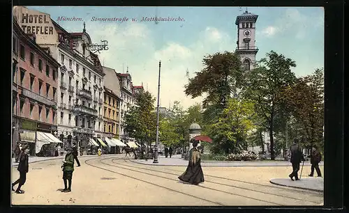 AK München, Sonnenstrasse und Matthäuskirche