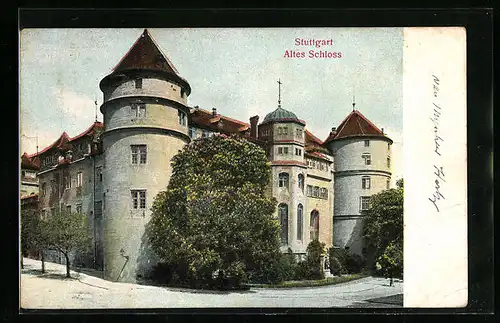 Relief-AK Stuttgart, Altes Schloss mit Strassenpartie