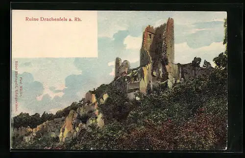 Relief-AK Königswinter, Ruine Drachenfels am Rhein