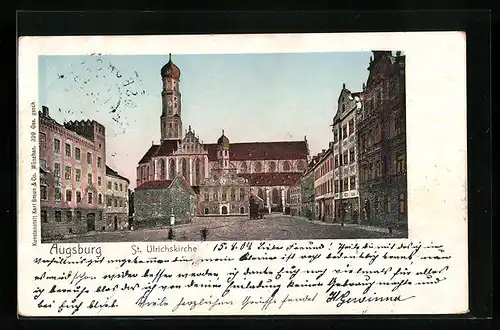Goldfenster-AK Augsburg, St. Ulrichkirche mit leuchtenden Fenstern