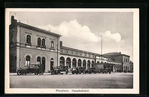 AK Pforzheim, Hauptbahnhof mit Autos