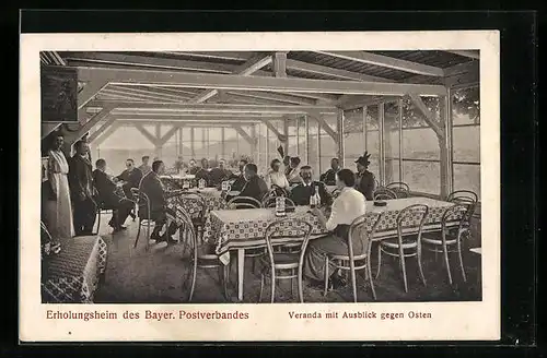 AK Brannenburg, Erholungsheim des Bayer. Postverbandes - Veranda mit Ausblick gegen Osten