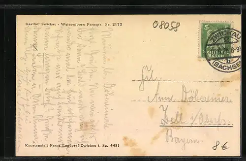 AK Weissenborn, Gasthof Zwickau aus der Vogelschau