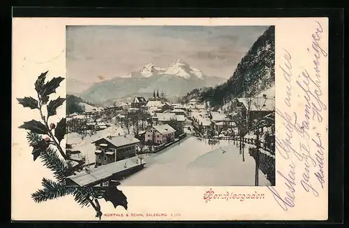 AK Berchtesgaden, Ortsansicht im Winter