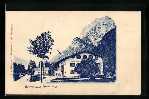 AK Hintersee bei Berchtesgaden, Gasthaus Hintersee mit Strasse