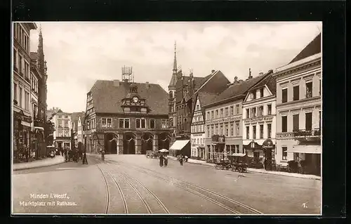 AK Minden i. Westf., Marktplatz mit Rathaus