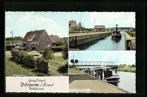 AK Dörpen /Ems, Gaststätte, Schleuse, Strassenbrücke B10, Schleuse