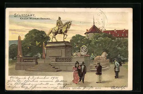 Lithographie Stuttgart, Kaiser Wilhelm I. Denkmal
