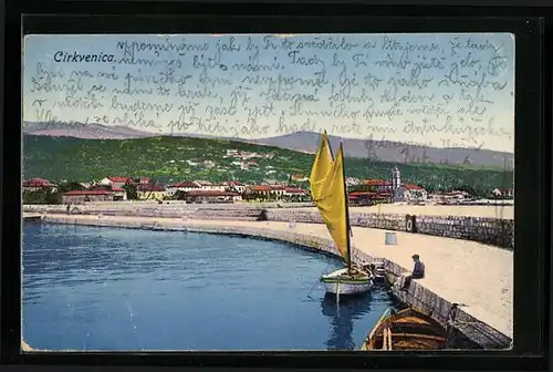 AK Cirkvenica, Uferpromande mit Segelboot