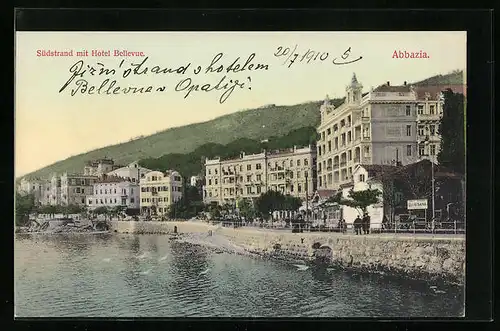 AK Abbazia, Südstrand mit Hotel Bellevue