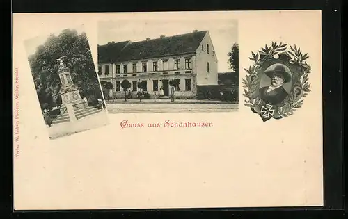 AK Schönhausen, Denkmal, Gebäude, Bismarck-Portrait