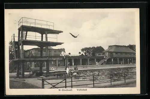 AK M.-Gladbach, Volkabad mit Sprungturm