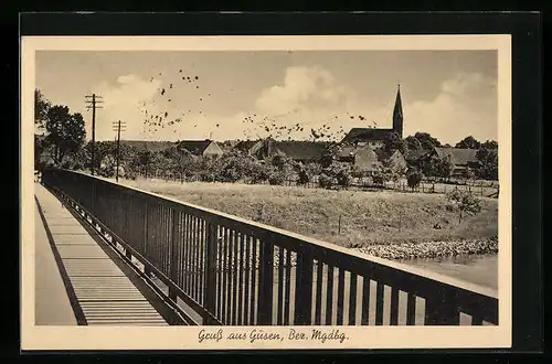 AK Güsen /Bezirk Magdeburg, Ortsansicht von einer Brücke aus