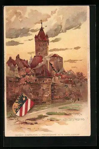 Künstler-AK Nürnberg, Kaiserstallung und Wappen