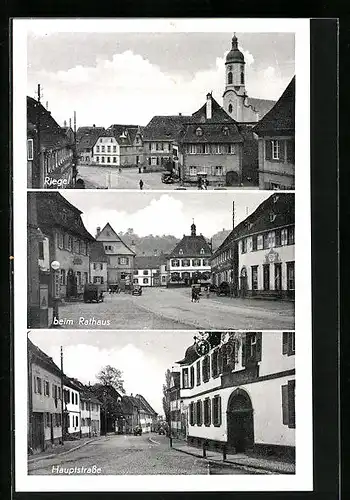 AK Riegel, Ortspartie, Rathaus und Hauptstrasse