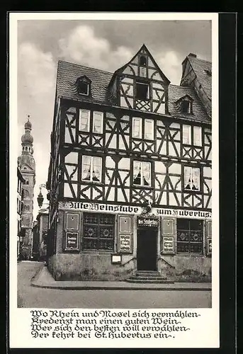 AK Koblenz, Weinhaus Zum Hubertus am Florinsmarkt