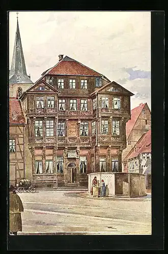 Künstler-AK Hildesheim, Gasthof Neustädter Schenke am Markt