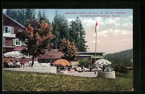 AK Dornbirn-Schwarzenberg, Alpenhotel Bödele auf der Passhöhe, Terrasse