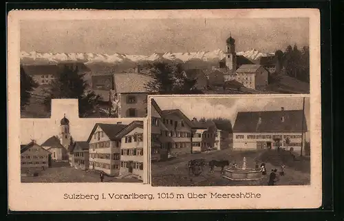 AK Sulzberg, Gasthäuser Adler, Engel, Krone und Bären am Marktplatz, Totalansicht